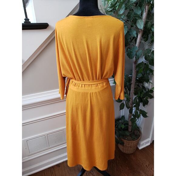 a.n.d Knee Length Dress Womens Small Yellow Long Sleeve V Neck Belted Open Front - Picture 5 of 13